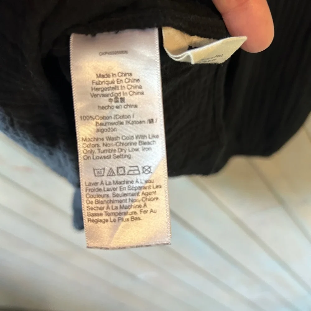 Madewell Black Double Gauze Peplum Top Square Neck Long Sleeve Cotton XS oversiz